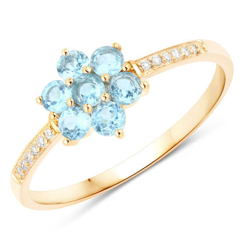 0.57 Carat Genuine Swiss Blue Topaz and White Diamond 10K Yellow Gold Ring DestGlow