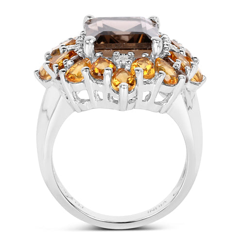 6.72 Carat Genuine Smoky Quartz, Citrine and White Diamond .925 Sterling Silver Ring by Bids.com