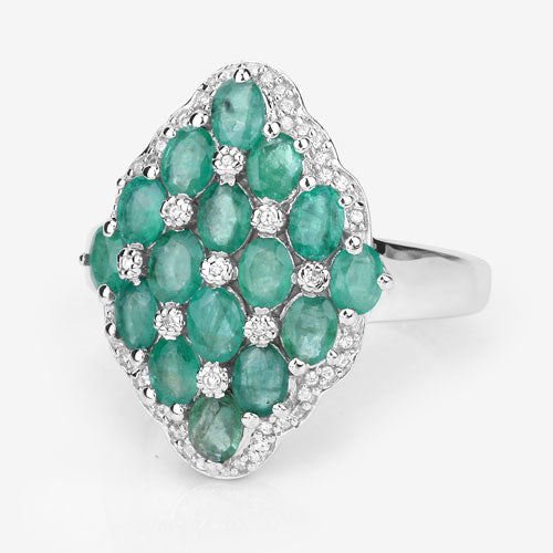 2.68 Carat Genuine Zambian Emerald and White Zircon .925 Sterling Silver Ring by Bids.com