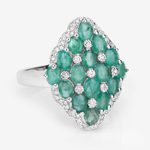 2.68 Carat Genuine Zambian Emerald and White Zircon .925 Sterling Silver Ring by Bids.com