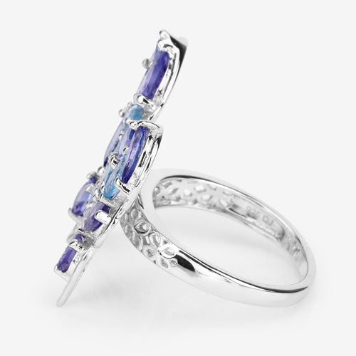 3.60 Carat Genuine Tanzanite and Swiss Blue Topaz .925 Sterling Silver Ring by Bids.com