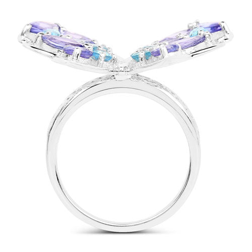 3.60 Carat Genuine Tanzanite and Swiss Blue Topaz .925 Sterling Silver Ring by Bids.com