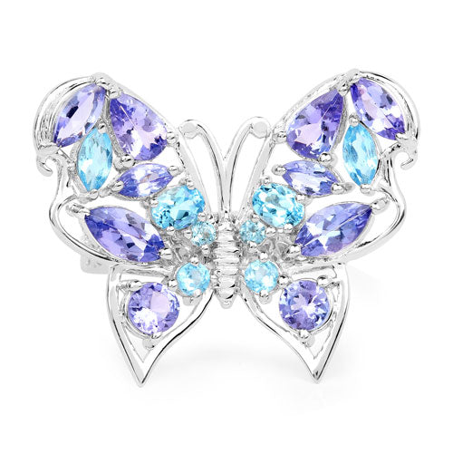 3.60 Carat Genuine Tanzanite and Swiss Blue Topaz .925 Sterling Silver Ring by Bids.com