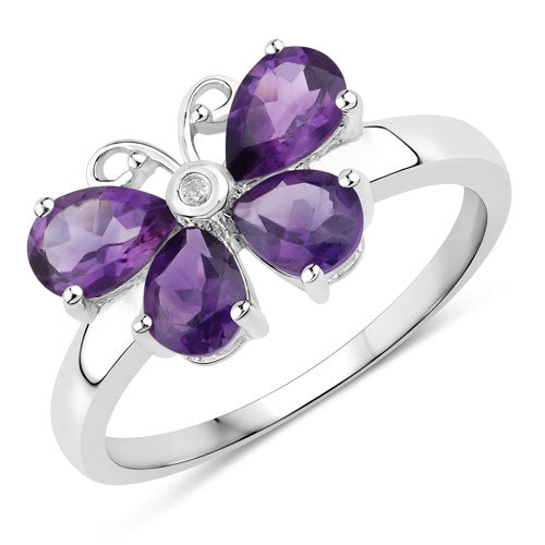 1.35 Carat Genuine Amethyst and Created White Sapphire .925 Sterling Silver Ring by Bids.com