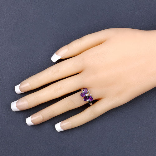 1.35 Carat Genuine Amethyst and Created White Sapphire .925 Sterling Silver Ring by Bids.com