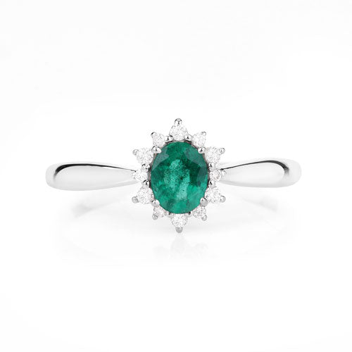 0.40 Carat Genuine Zambian Emerald and White Diamond 14K White Gold Ring by Bids.com