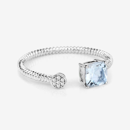 0.52 Carat Genuine Aquamarine and White Diamond 14K White Gold Ring by Bids.com