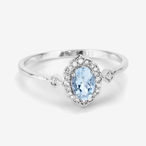 0.48 Carat Genuine Aquamarine and White Diamond 14K White Gold Ring DestGlow