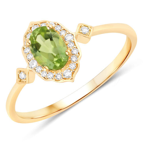 0.49 Carat Genuine Peridot and White Diamond 10K Yellow Gold Ring DestGlow