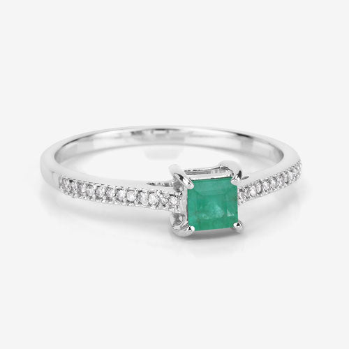 0.67 Carat Genuine Zambian Emerald and White Diamond 14K White Gold Ring by Bids.com