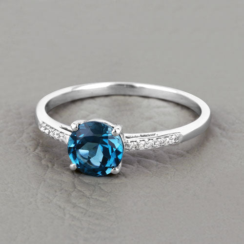 1.05 Carat Genuine London Blue Topaz and White Diamond 14K White Gold Ring by Bids.com
