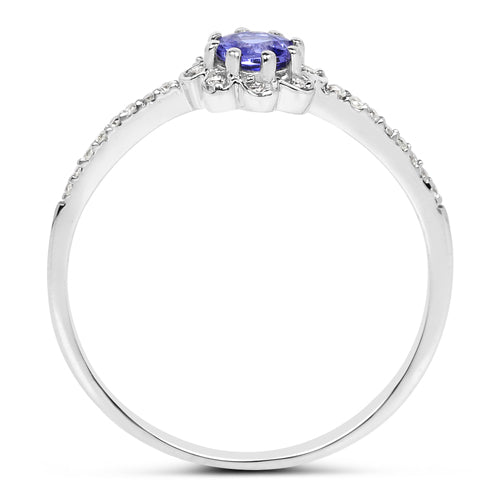 0.30 Carat Genuine Tanzanite and White Diamond 14K White Gold Ring DestGlow