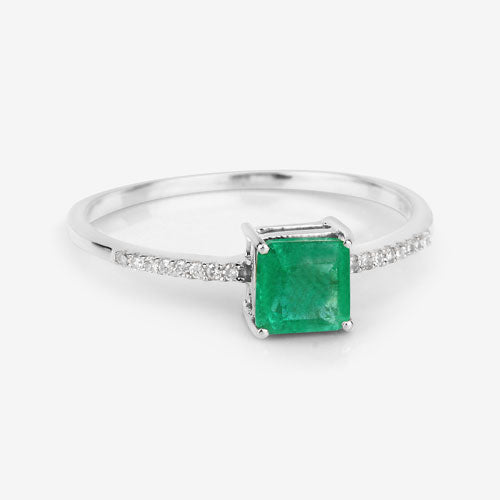 0.64 Carat Genuine Zambian Emerald and White Diamond 14K White Gold Ring by Bids.com