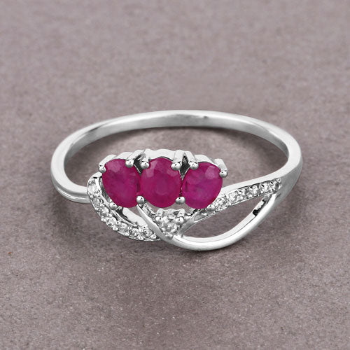 0.71 Carat Genuine Ruby and White Diamond 14K White Gold Ring by Bids.com