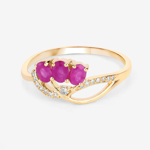 0.71 Carat Genuine Ruby and White Diamond 14K Yellow Gold Ring by Bids.com