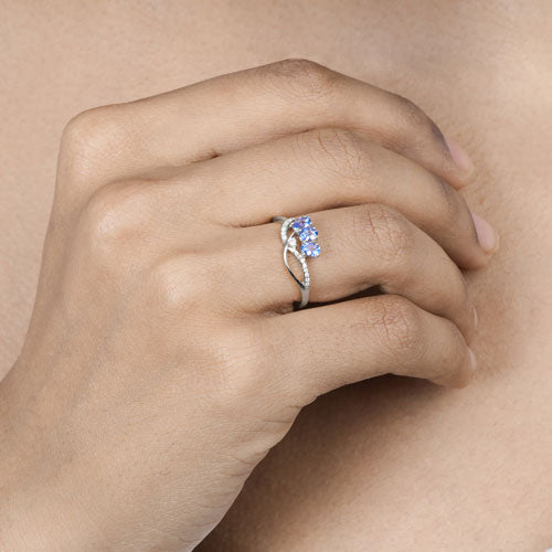 0.56 Carat Genuine Tanzanite and White Diamond 14K White Gold Ring by Bids.com