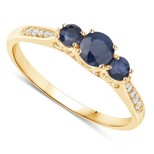 0.56 Carat Genuine Blue Sapphire and White Diamond 14K Yellow Gold Ring by Bids.com