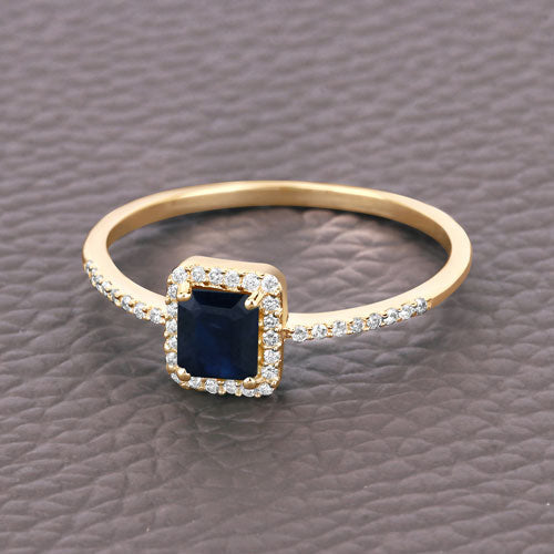 0.60 Carat Genuine Blue Sapphire and White Diamond 14K Yellow Gold Ring by Bids.com