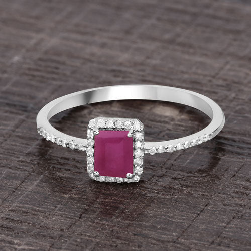 0.58 Carat Genuine Ruby and White Diamond 14K White Gold Ring by Bids.com