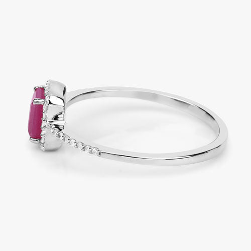 0.58 Carat Genuine Ruby and White Diamond 14K White Gold Ring by Bids.com