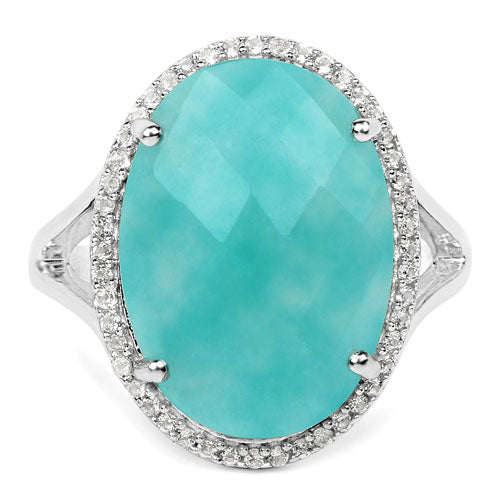 8.14 Carat Genuine Amazonite And White Topaz .925 Sterling Silver Ring by Bids.com
