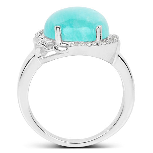 7.86 Carat Genuine Amazonite And White Topaz .925 Sterling Silver Ring by Bids.com