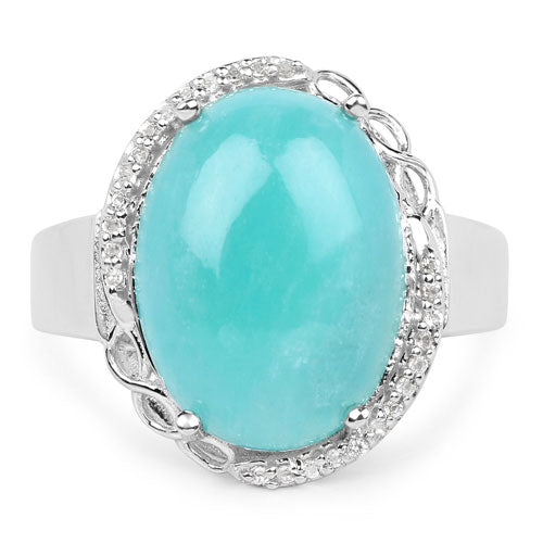 7.86 Carat Genuine Amazonite And White Topaz .925 Sterling Silver Ring by Bids.com