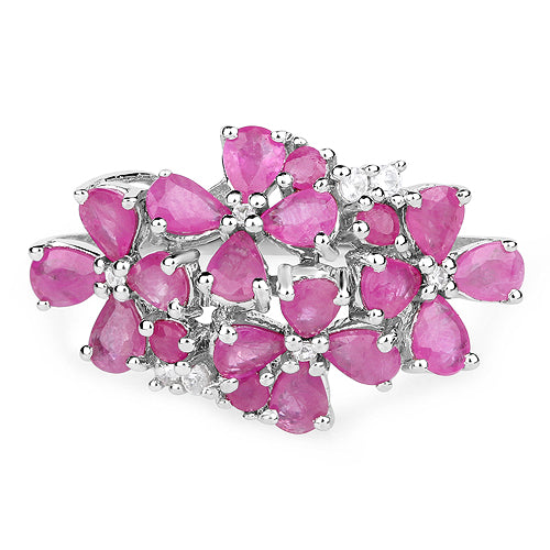 3.51 Carat Genuine Ruby and White Zircon .925 Sterling Silver Ring by Bids.com