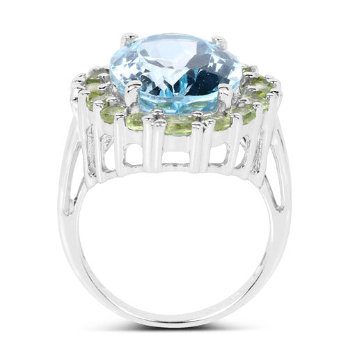 12.77 Carat Genuine Blue Topaz and Peridot .925 Sterling Silver Ring by Bids.com