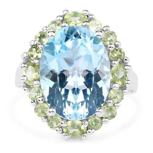 12.77 Carat Genuine Blue Topaz and Peridot .925 Sterling Silver Ring by Bids.com