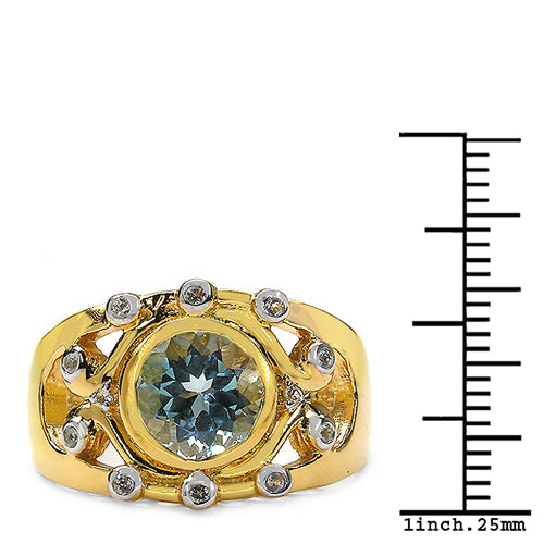 14K Yellow Gold Plated 3.42 Carat Genuine Blue Topaz & White Topaz .925 Sterling Silver Ring by Bids.com