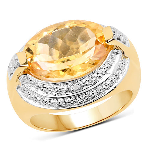 14K Yellow Gold Plated 5.06 Carat Genuine Citrine & White Diamond .925 Sterling Silver Ring DestGlow