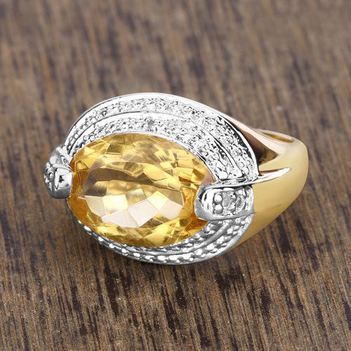 4.56 Carat Genuine Citrine and White Diamond .925 Sterling Silver Ring by Bids.com