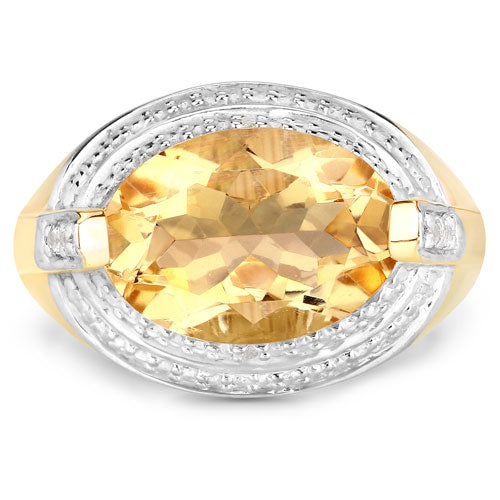 4.56 Carat Genuine Citrine and White Diamond .925 Sterling Silver Ring by Bids.com