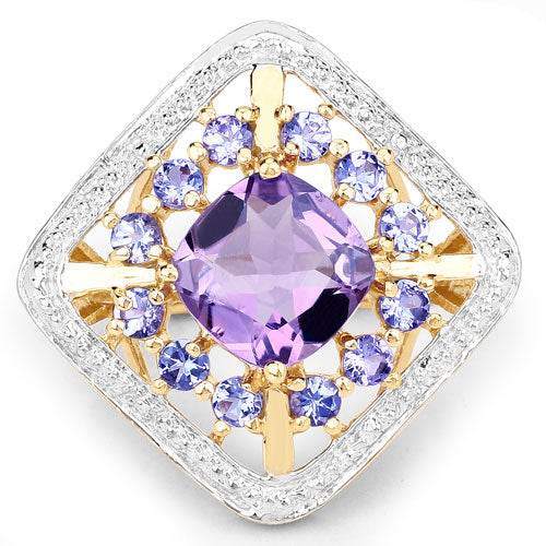 3.44 Carat Genuine Amethyst and Tanzanite .925 Sterling Silver Ring by Bids.com