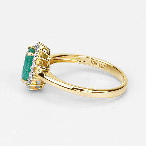 1.39 Carat Genuine Zambian Emerald and White Diamond 10K Yellow Gold Ring by Bids.com