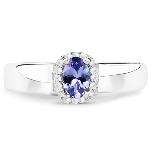 0.54 Carat Genuine Tanzanite and White Zircon .925 Sterling Silver Ring by Bids.com