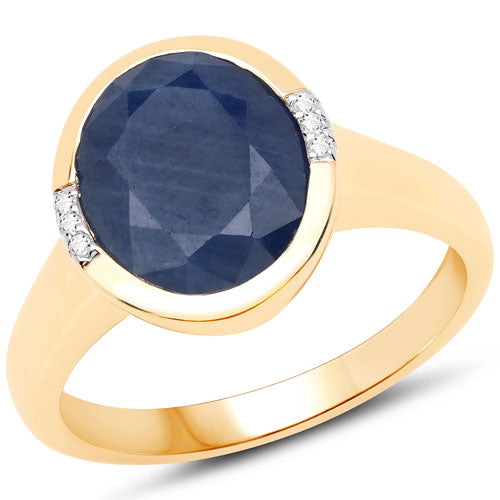4.85 Carat Genuine Blue Sapphire and White Diamond 14K Yellow Gold Ring by Bids.com