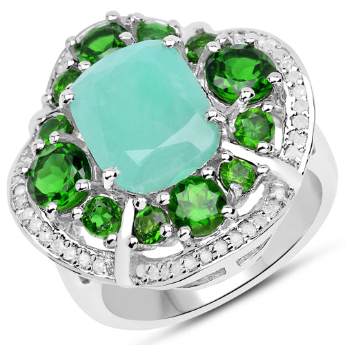5.49 Carat Genuine Emerald, Chrome Diopside and White Diamond .925 Sterling Silver Ring by Bids.com