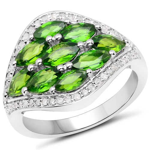 2.37 Carat Genuine Chrome Diopside and White Diamond .925 Sterling Silver Ring by Bids.com