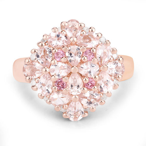 "2.36 Carat Genuine Morganite, Pink Tourmaline and White Diamond .925 Sterling Silver Ring by Bids.com