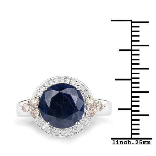 4.10 Carat Genuine Blue Sapphire, Champagne Diamond and White Diamond .925 Sterling Silver Ring by Bids.com