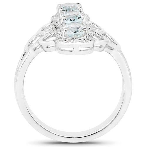1.54 Carat Genuine Aquamarine and White Zircon .925 Sterling Silver Ring by Bids.com