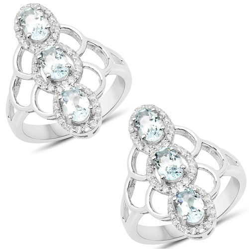 1.54 Carat Genuine Aquamarine and White Zircon .925 Sterling Silver Ring by Bids.com