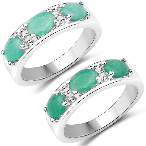 1.38 Carat Genuine Emerald and White Topaz .925 Sterling Silver Ring by Bids.com