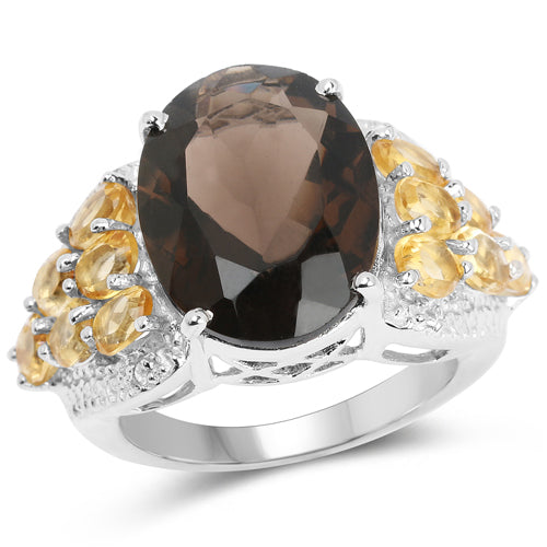 9.74 Carat Genuine Smoky Quartz, Citrine & White Topaz .925 Sterling Silver Ring by Bids.com