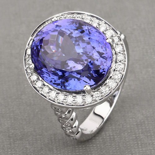 18.50 Carat Genuine Tanzanite and White Diamond 18K White Gold Ring by Bids.com