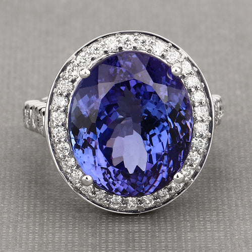 18.50 Carat Genuine Tanzanite and White Diamond 18K White Gold Ring by Bids.com