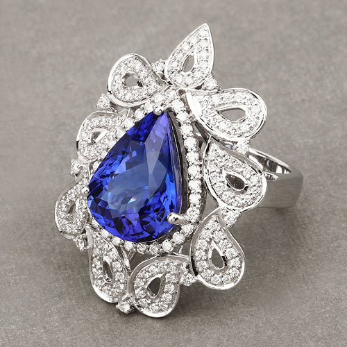 11.68 Carat Genuine Tanzanite and White Diamond 18K White Gold Ring by Bids.com
