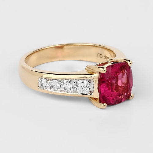 2.70 Carat Genuine Rubellite and White Diamond 14K Yellow Gold Ring by Bids.com